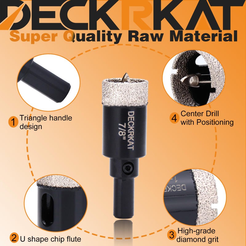 DECKRKAT 7/8 Inch Diamond Hole-Saw Bits with Pilot Drill Bit - 2pc 7/8"" Diamond Tipped Tile Hole Saws with Guiding Bit Accurate Drilling for Porcelain Tile Ceramic Pottery Granite Stone Glass Bottles 22mm - Image 4